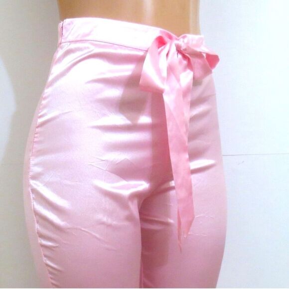 Pink Satin Feather Trim Pajama Pants Sz S NWOT - Picture 2 of 8